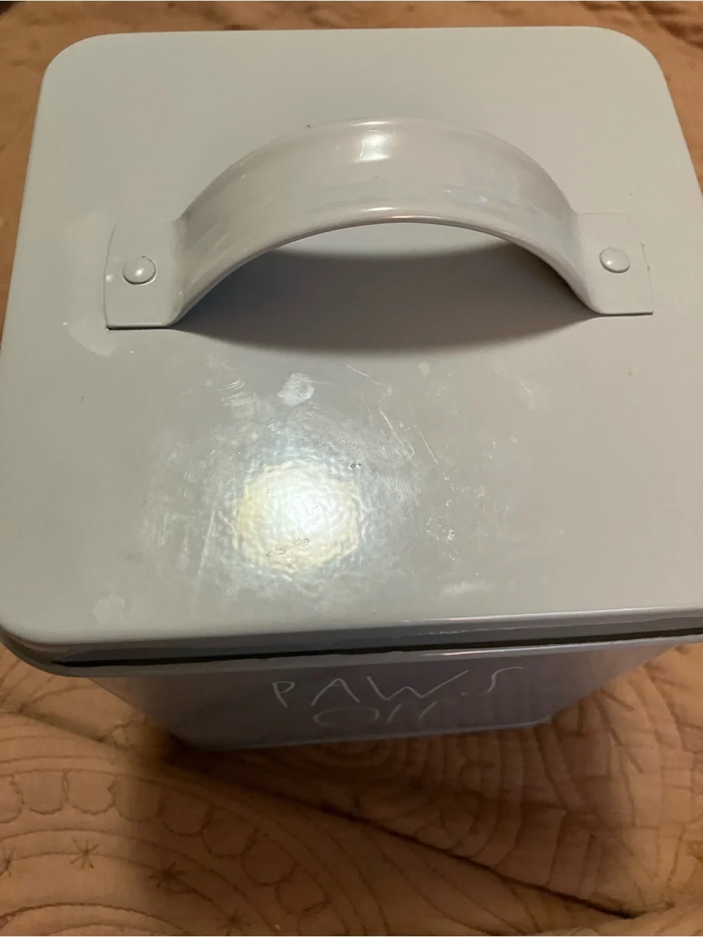 Rae Dunn Paws Off Grey Metal Canister